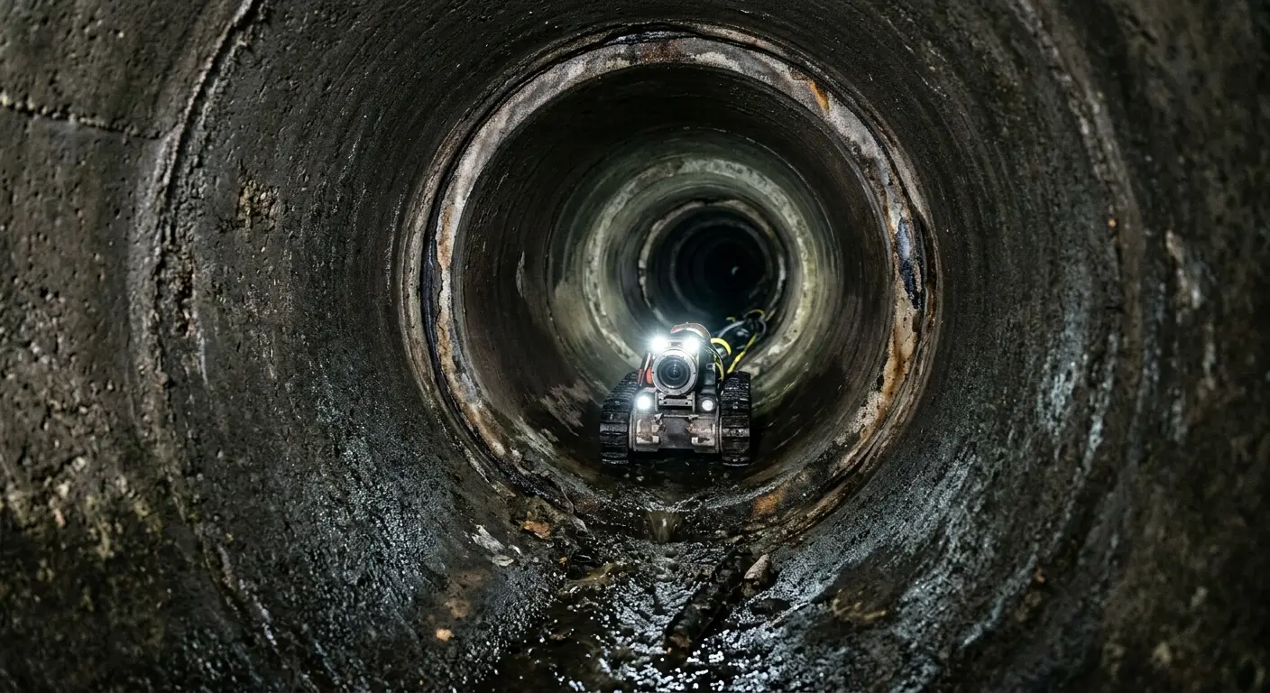 Robotic sewer camera inspecting pipe interior for Sewer Line Repair in Galveston